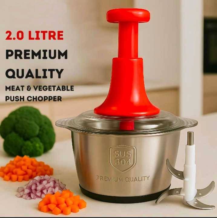 2.0 litre 4 blades premium quality meat and vegetable push chopper with stainless steel bowl