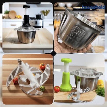 2.0 litre 4 blades premium quality meat and vegetable push chopper with stainless steel bowl