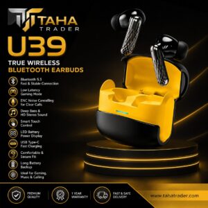 U39 Bluetooth 5.3 Wireless Earbuds Front View U39 Charging Case U39 Gaming Earbuds U39 LED Battery Display